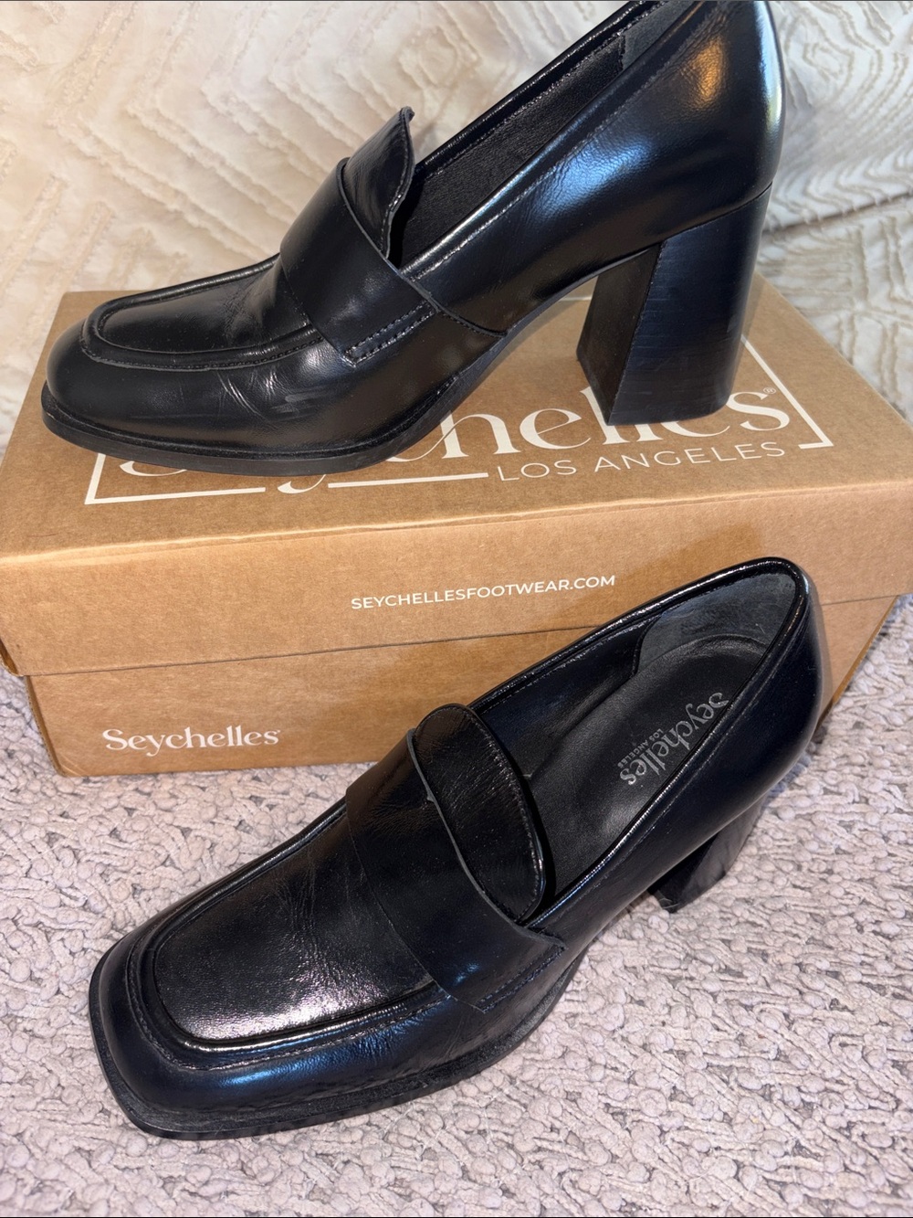Leather Loafer with Block Heel